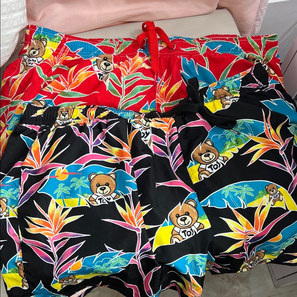 Moschino Red and Black Tropical Print Men Shorts